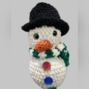 Plush Snowman with Black Hat and Colorful Buttons